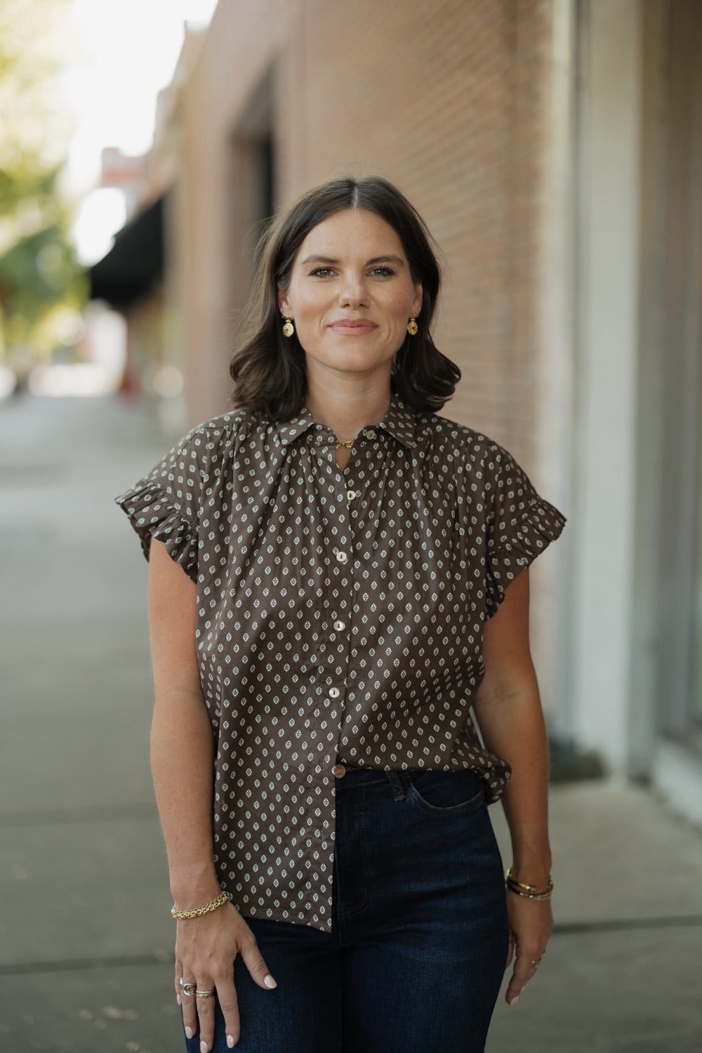 Ginny Brown Geometric Diamond Print Top