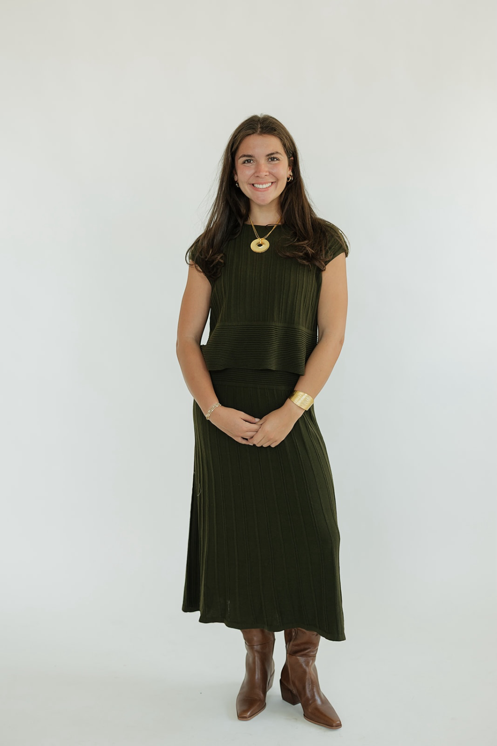 Sarah Olive Flowy Midi Dress (XS-XL)
