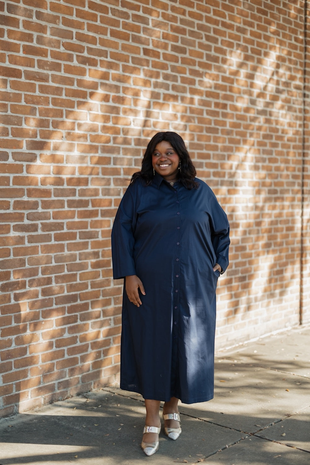 Regan Navy Button Down Maxi Dress (S-3XL)