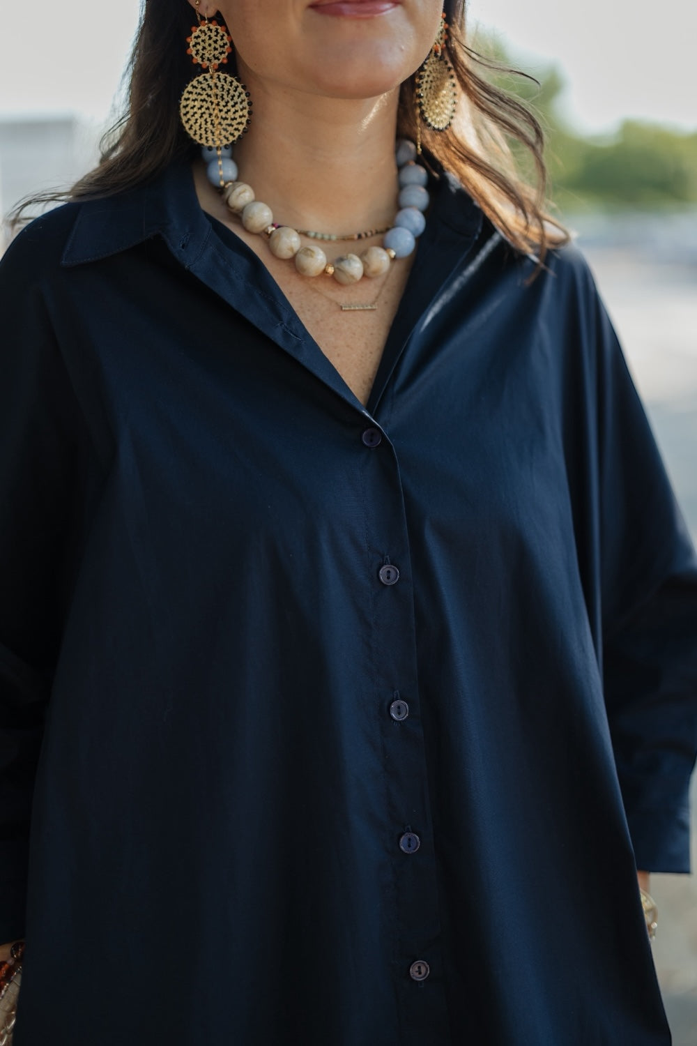 Regan Navy Button Down Maxi Dress (S-3XL)