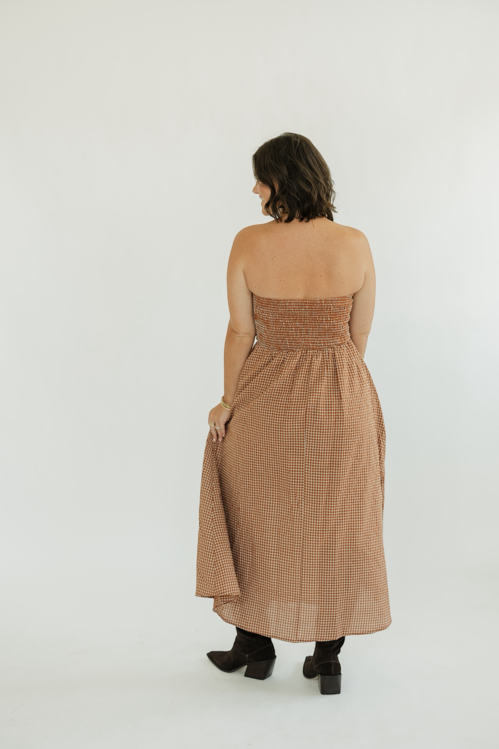 Terracotta Check Maxi Dress