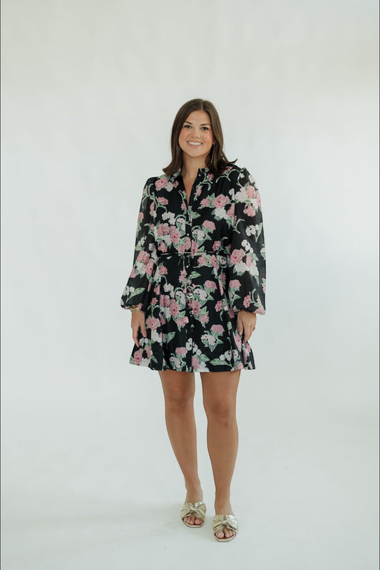 Nina Black Floral Mini Dress