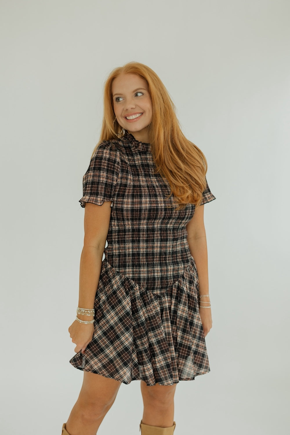 Sienna Plaid Smocked Mini Dress