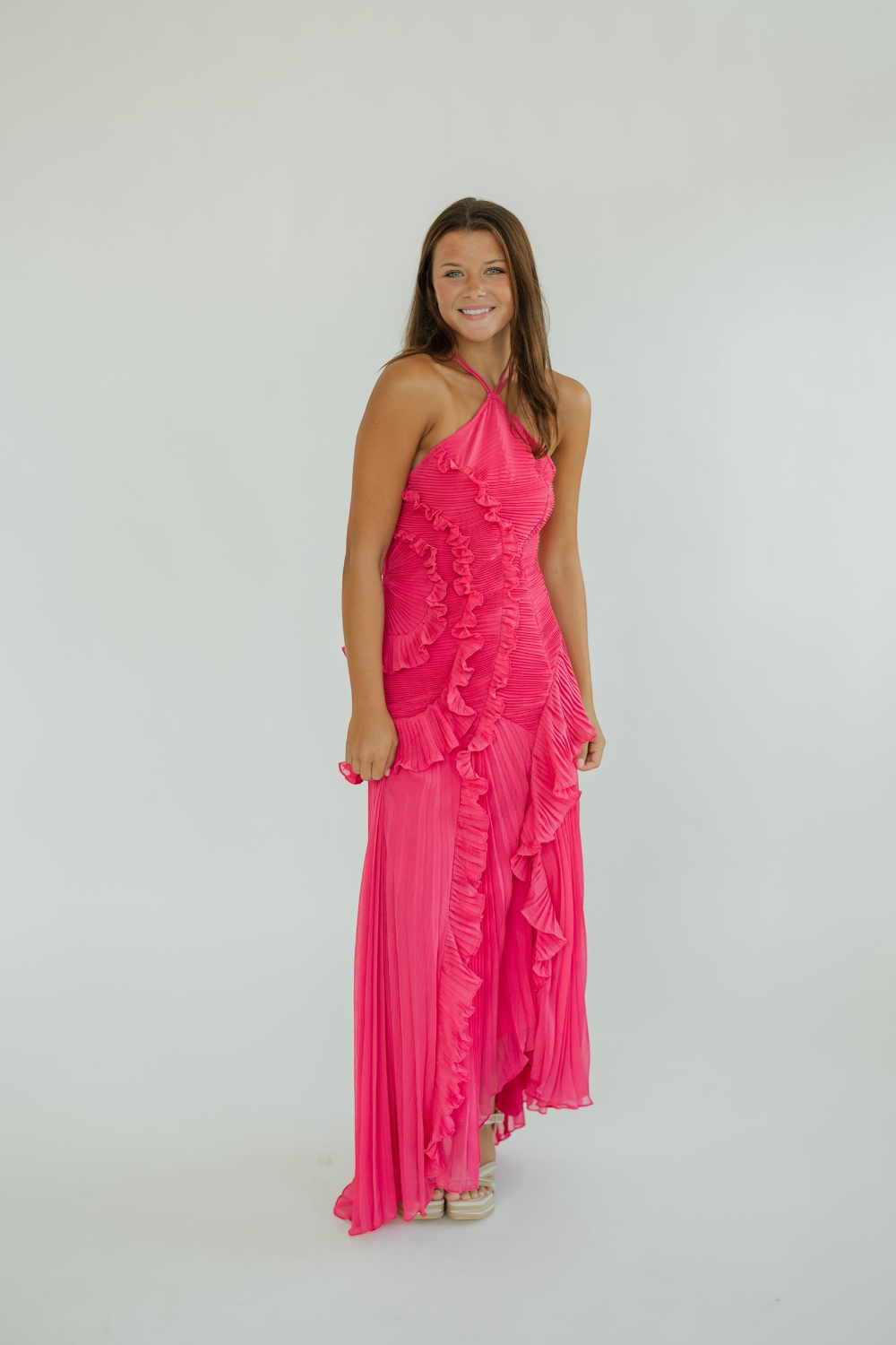 Cecilia Fuchsia Ruched Chiffon Midi Dress