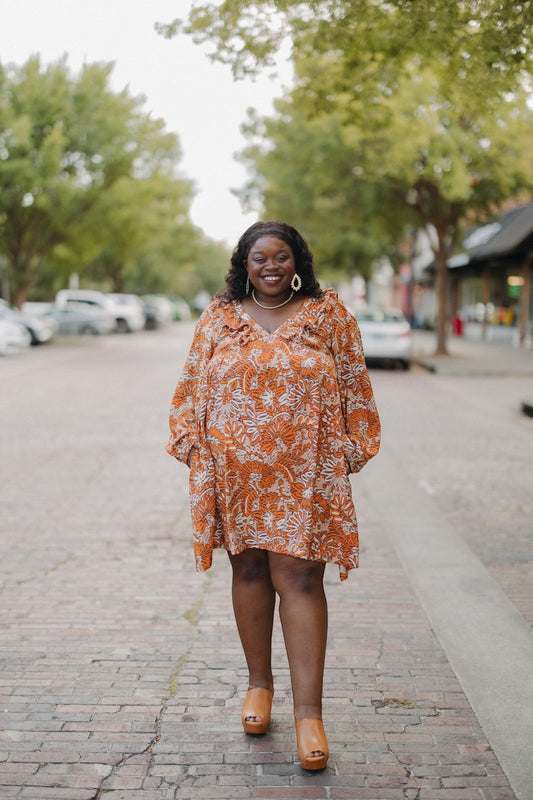 Sadie Salmon Printed Dress (S-3XL)