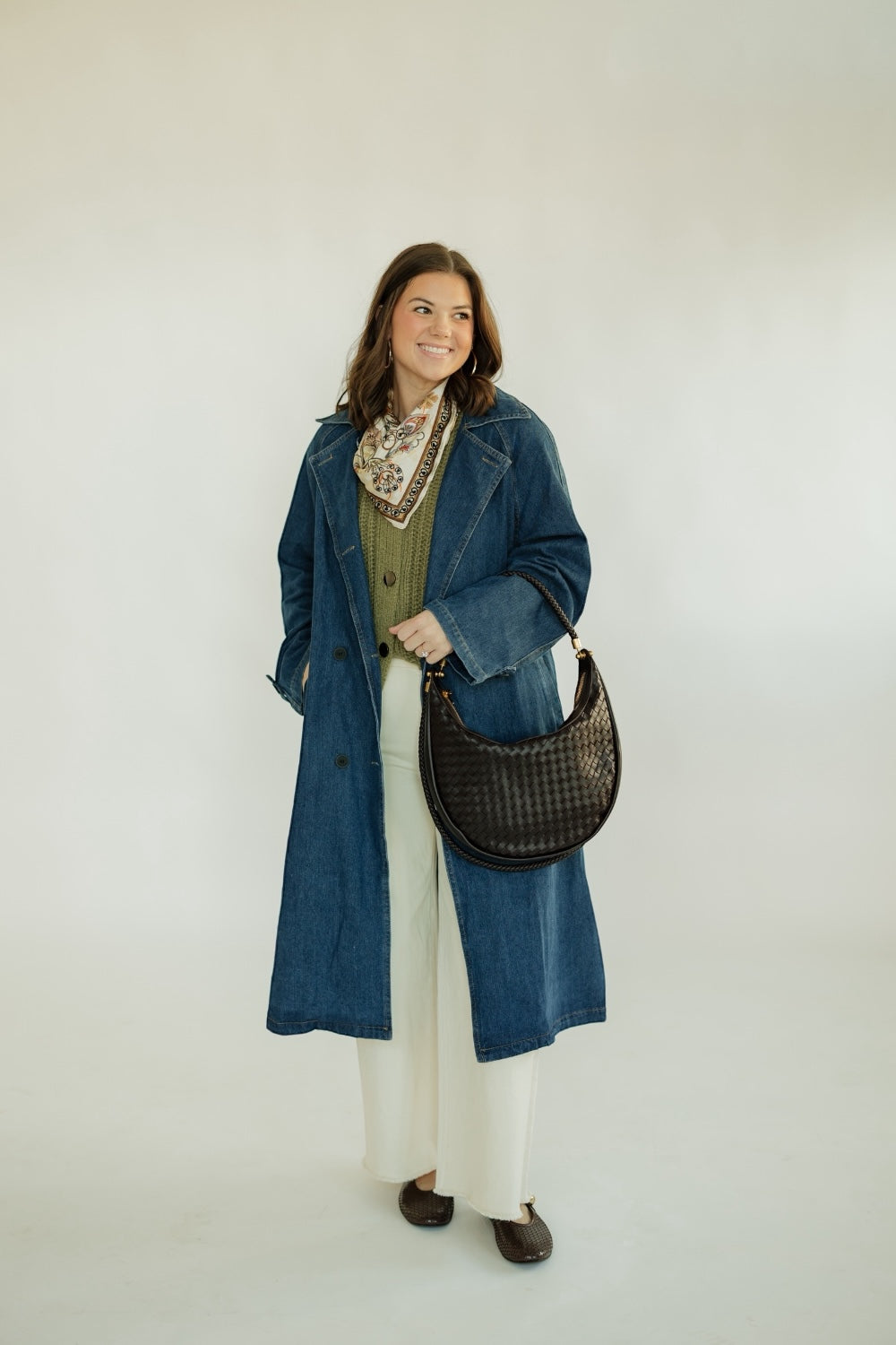 Denim Double Pocket Trench Coat