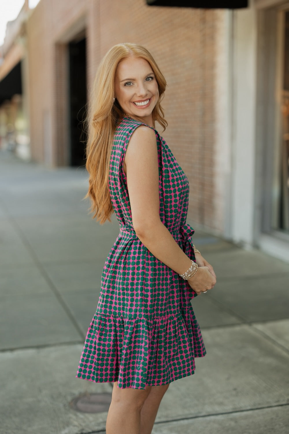 Pink Polka Dot Tiered MIni Dress