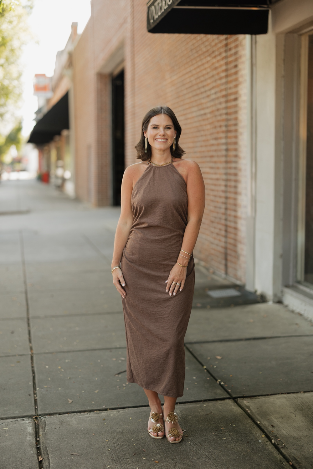 Rachel Brown Ruched Halter Midi Dress