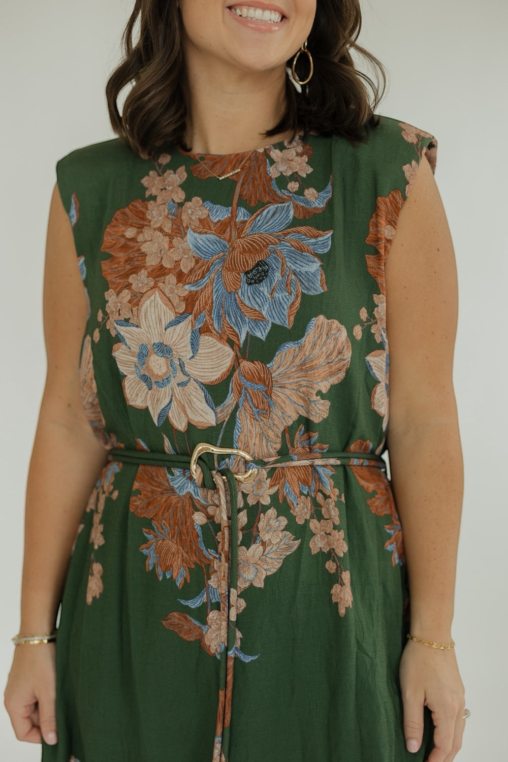 Amelia Olive Floral Belted Dress