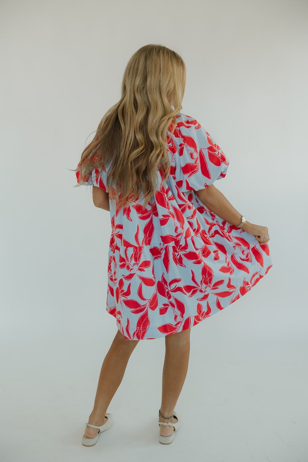 Leanne Red & Baby Blue Printed Shirt Dress