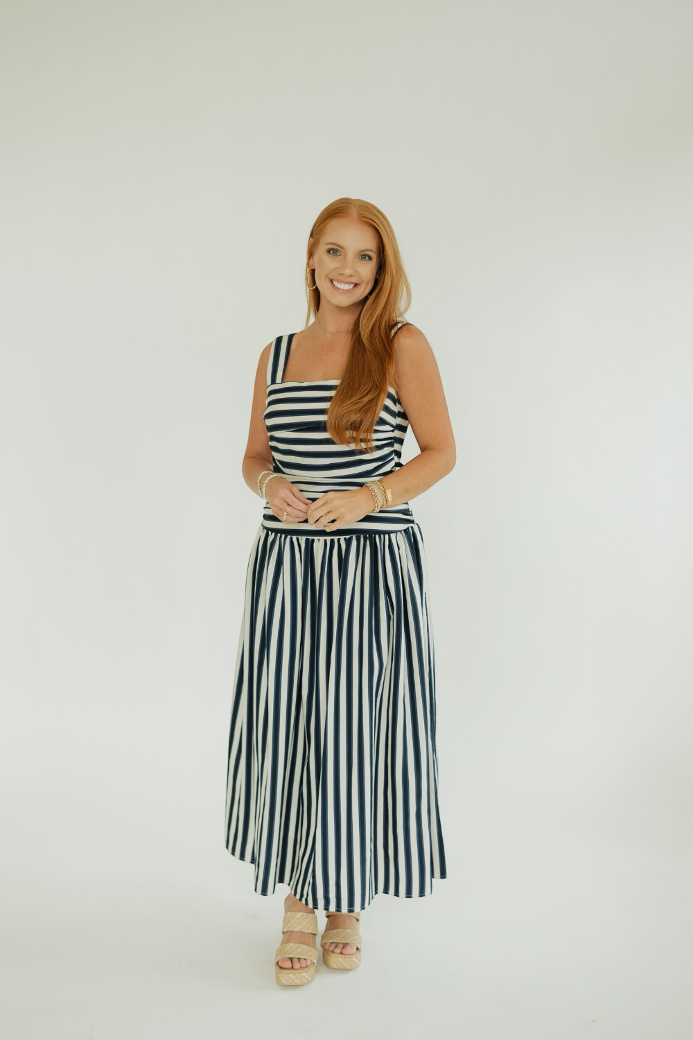Georgie Navy Stripe Gathered Dress