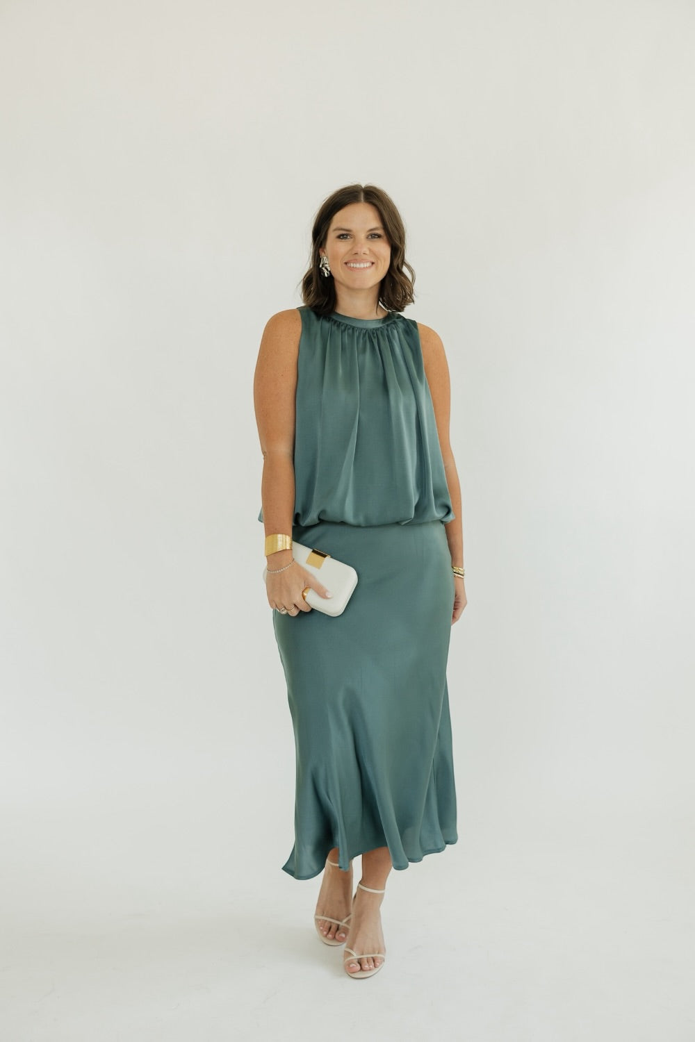 Kiley Teal Satin Bubble Top