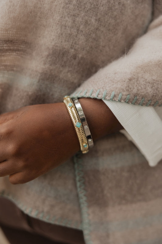 Turquoise/Gold Multi Shape Omega Cuff