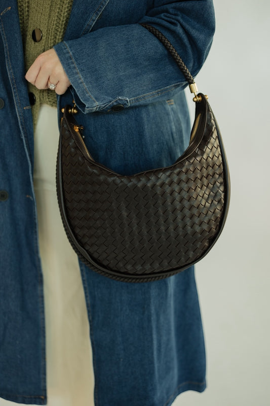 Chocolate Brown Woven Hobo Bag
