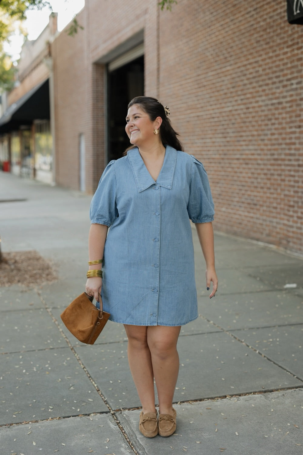 Peter Pan Collar Denim Dress (S-3XL)
