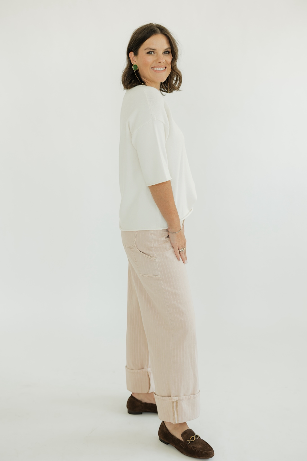 Mauve Striped Painter's Denim Jeans