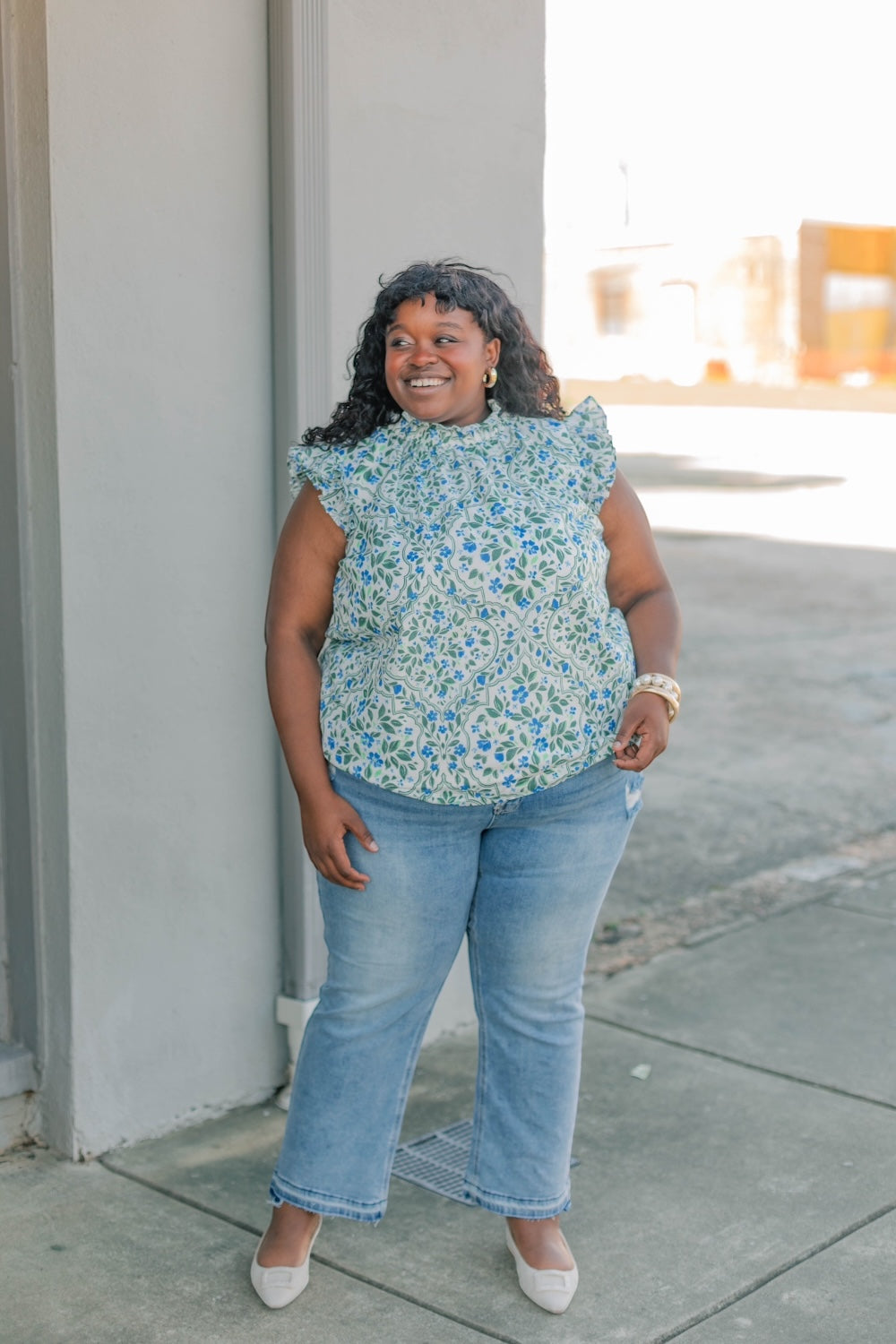 Zoe Hilo Floral Ruffle Top (XS-3XL)
