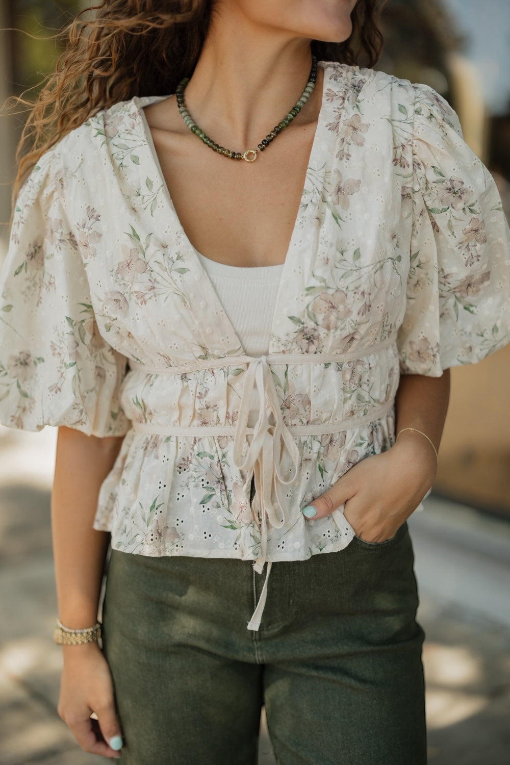 Jackie Ivory Embroidered Eyelet Peplum Top