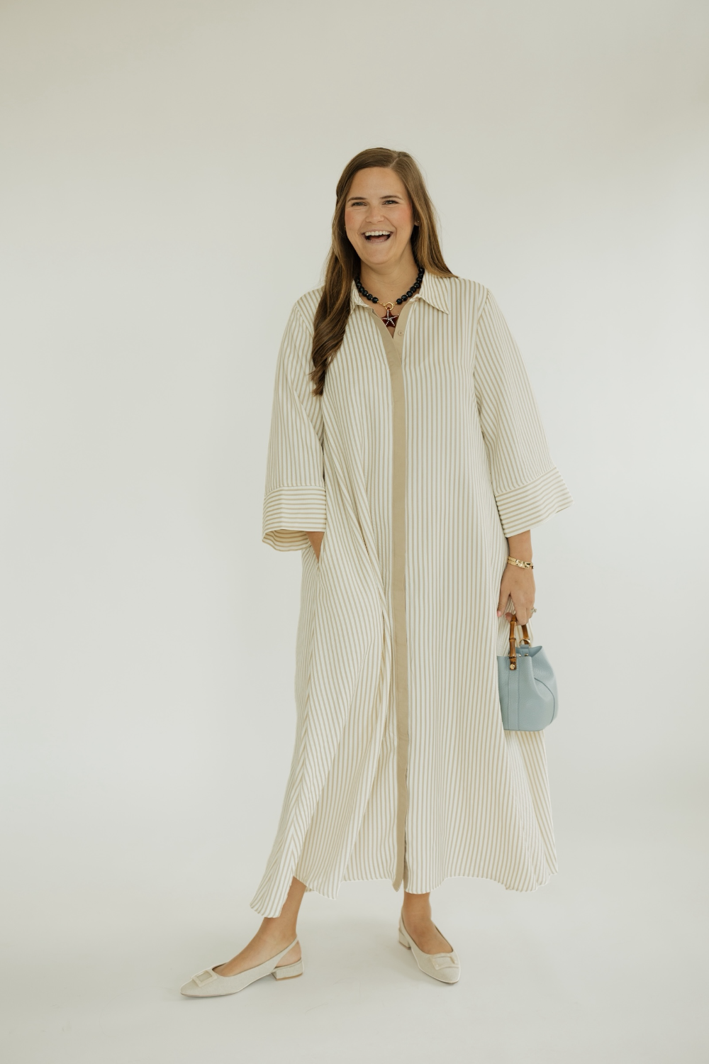 Melanie Khaki Striped Midi Dress (S-2XL)