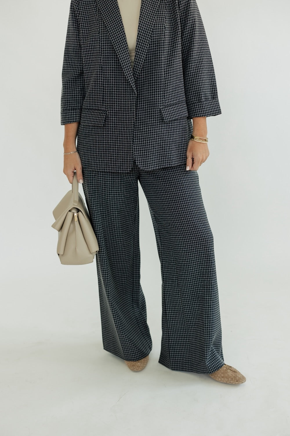 Gracey Navy Grid Print Wide Leg Pant (XS-XL)