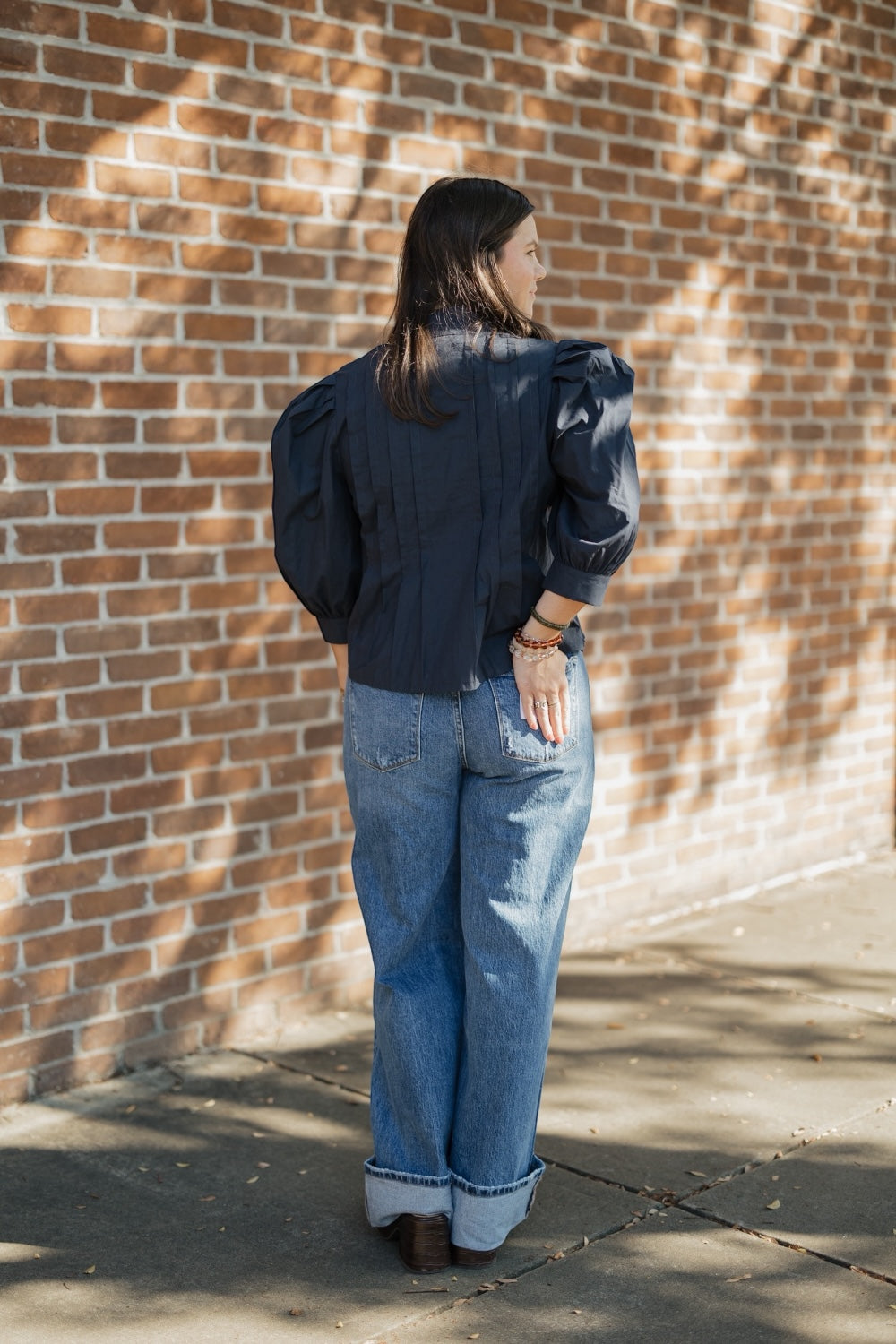 Isabella Navy Tuck Front Blouse