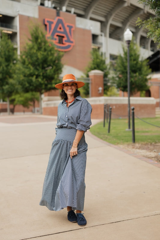 Blair Navy Stripe Curved Waist Maxi Skirt (XS-XL)