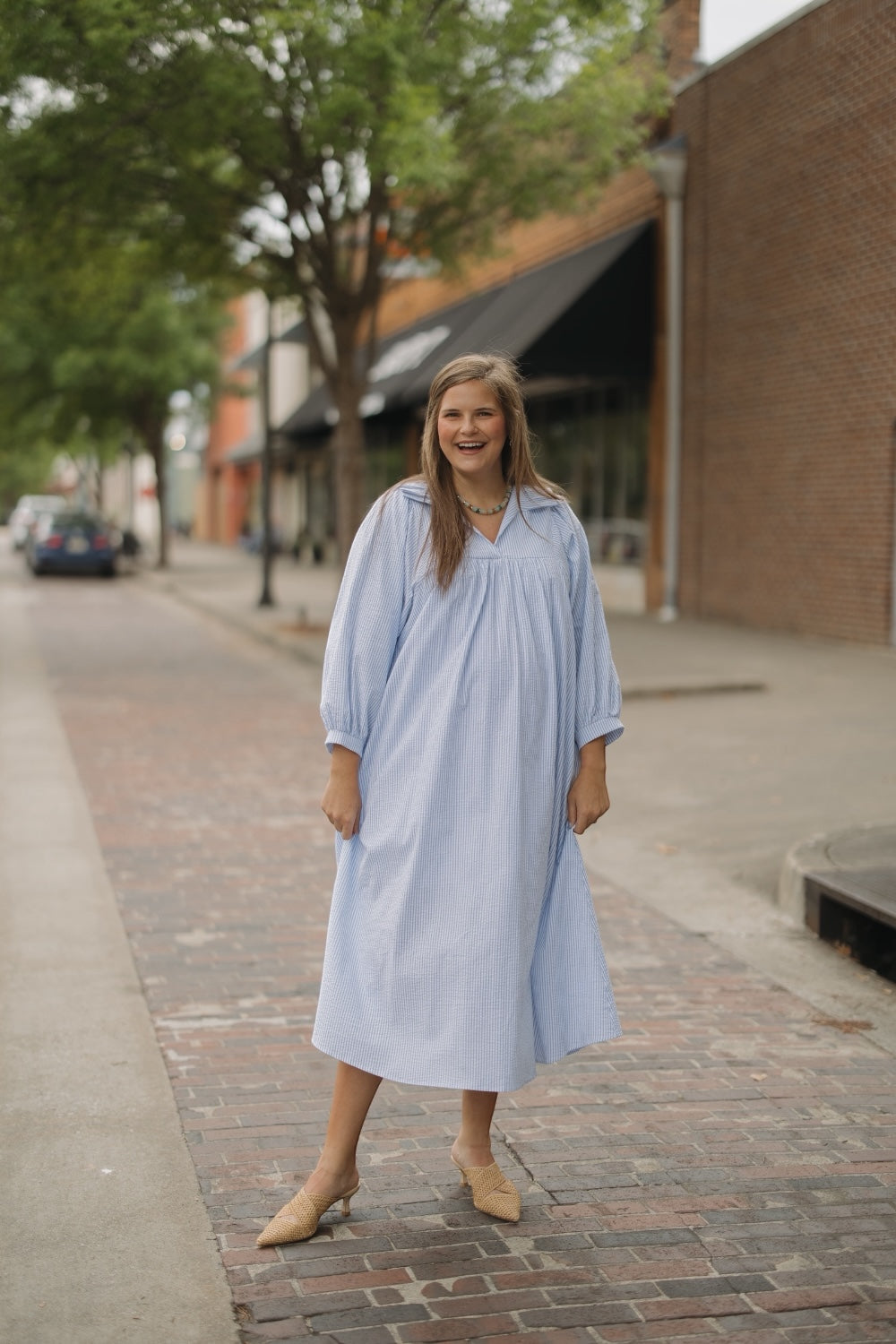 Layla Sky Seersucker Midi Dress (S-3XL)