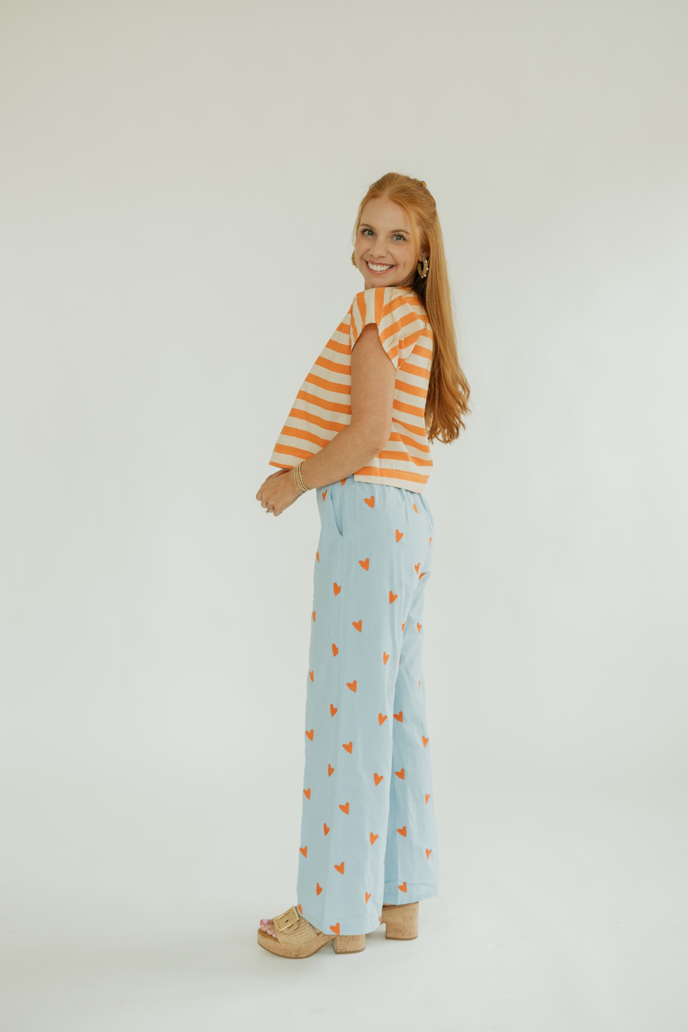 Orange Heart Print Wide Leg Pant (XS-XL)