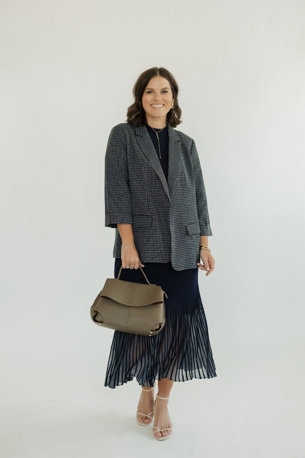 Haley High Rise Navy Ribbed Sweater Flared Midi Skirt