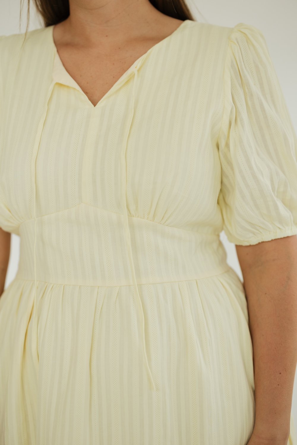 Jackie Yellow Jacquard Front Tie Detail Midi Dress