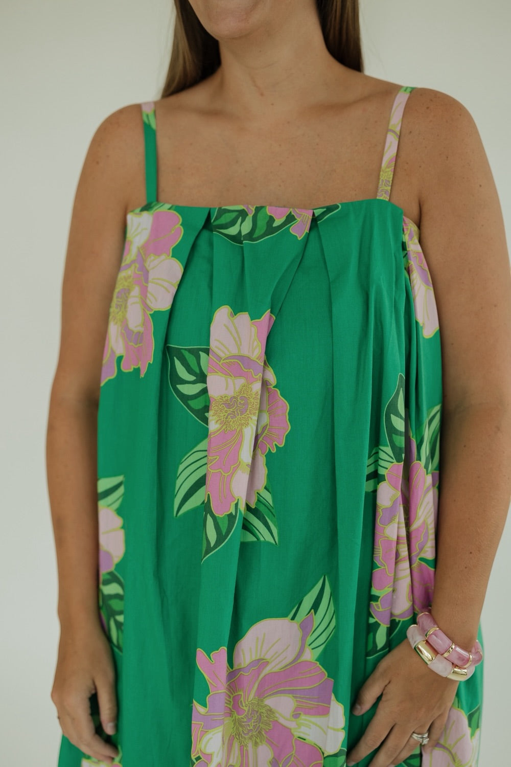 Talia Green Floral Thin Strap Midi Dress (XS-XL)