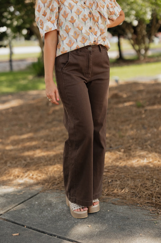 Dark Brown Wide Leg Denim Pants (XS-XL)