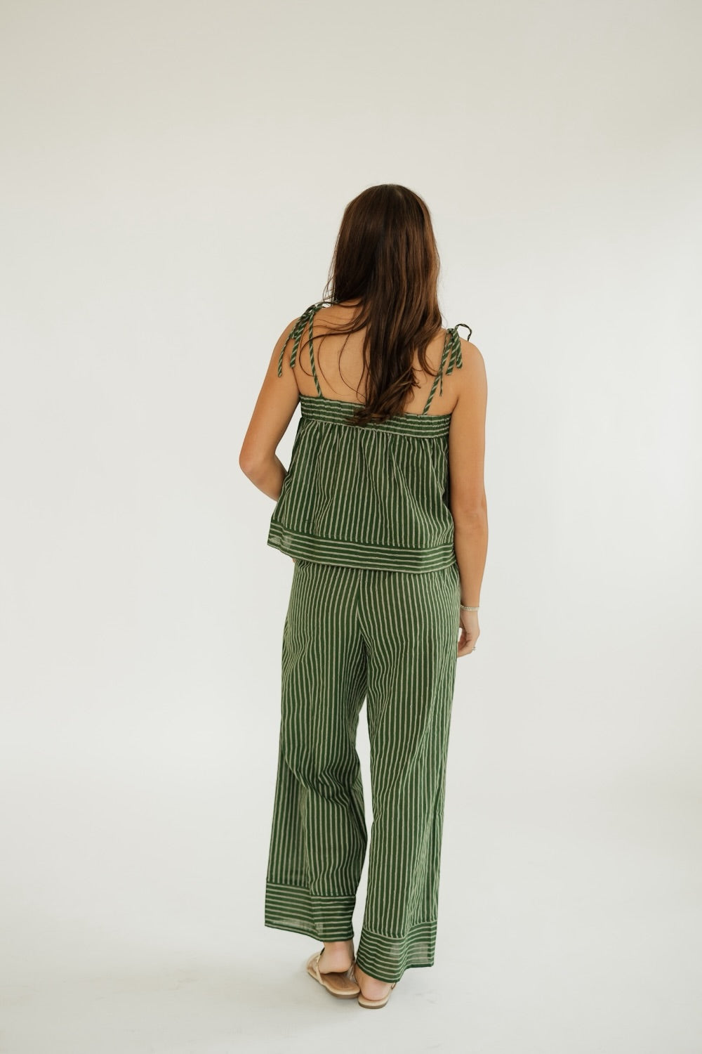 Green Striped Print Wide Leg Pant