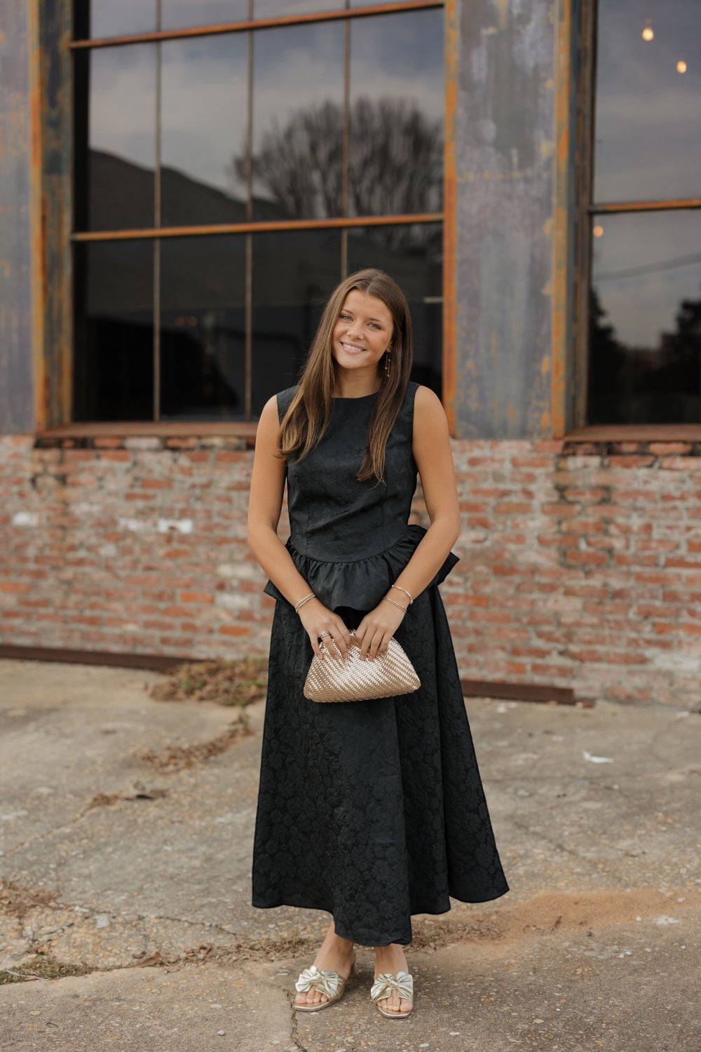 Birdie Black Brocade Short Sleeve Top