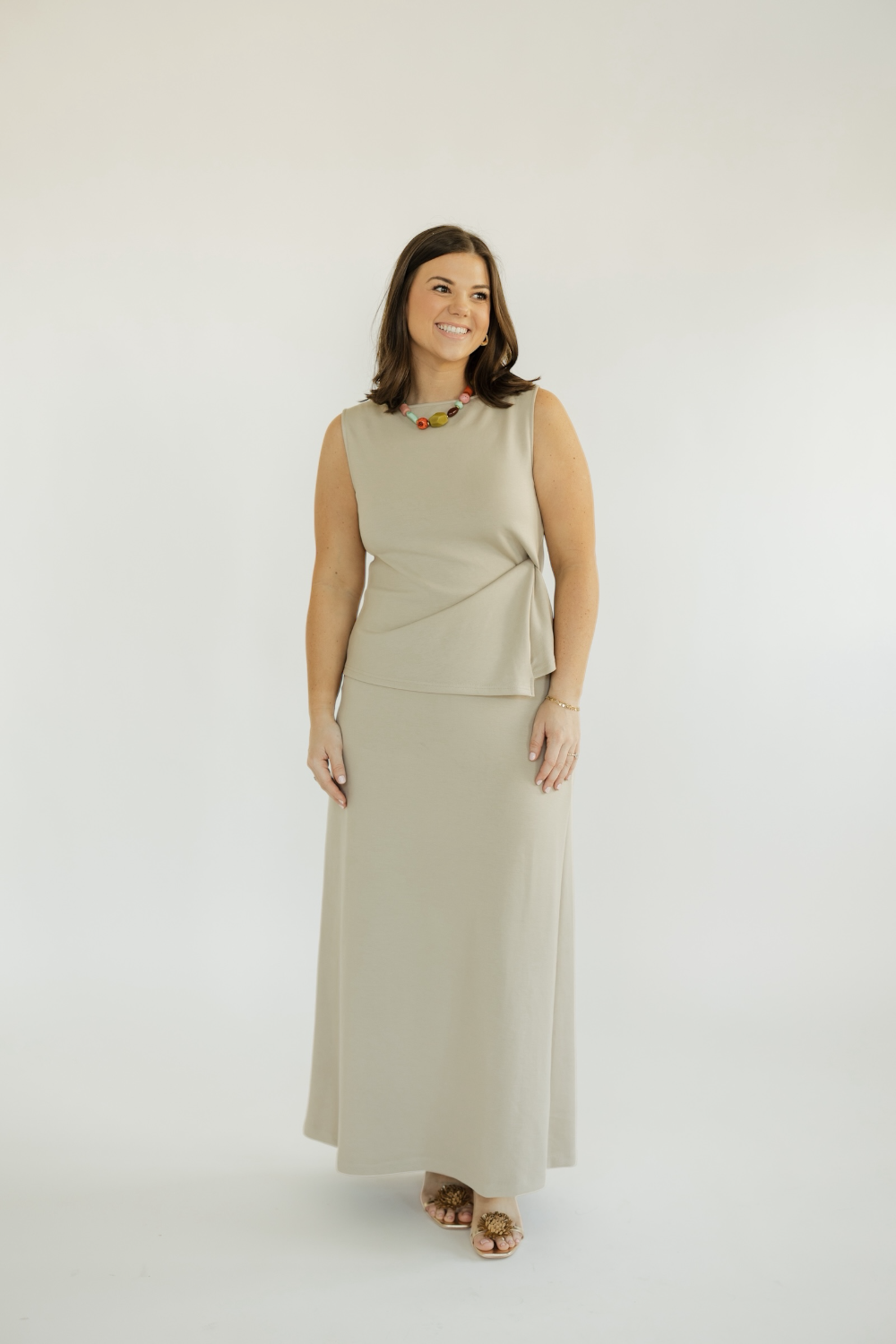 Reese Beige A Line Maxi Skirt