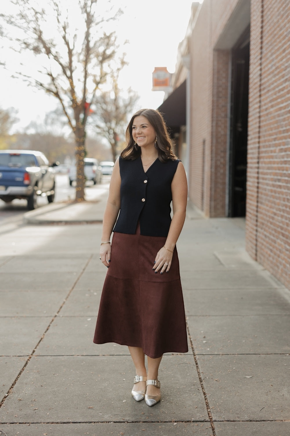 Dark Brown Suede A-Line Midi Skirt (S-3XL) – Studio 3:19
