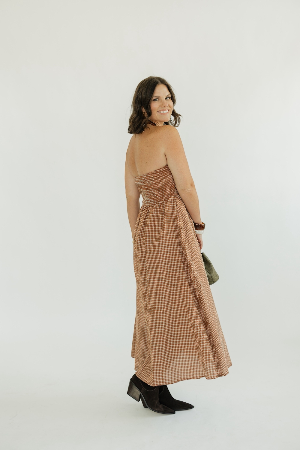 Terracotta Check Maxi Dress