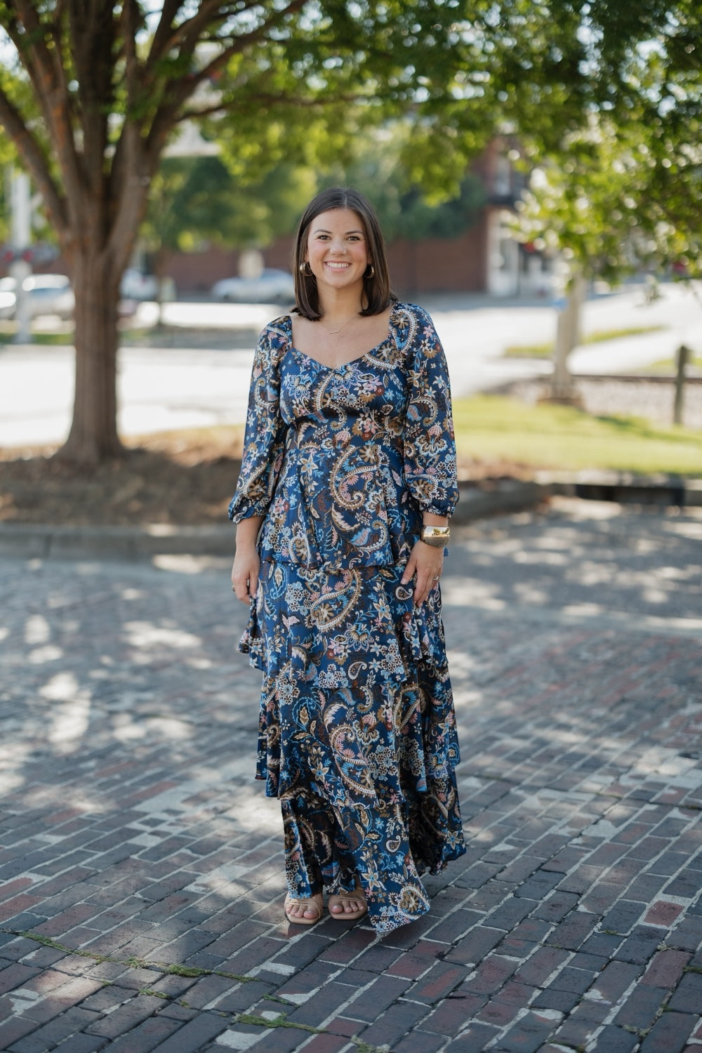 Zara Navy Multi Satin Tiered Dress (XS-XL)