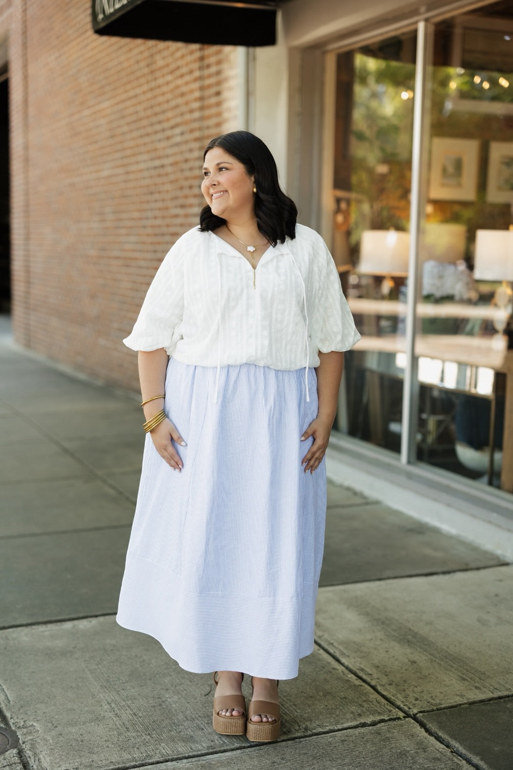 Cierra Sky Striped Midi Skirt