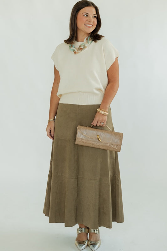 Abbigail Mocha Suede A-Line Skirt