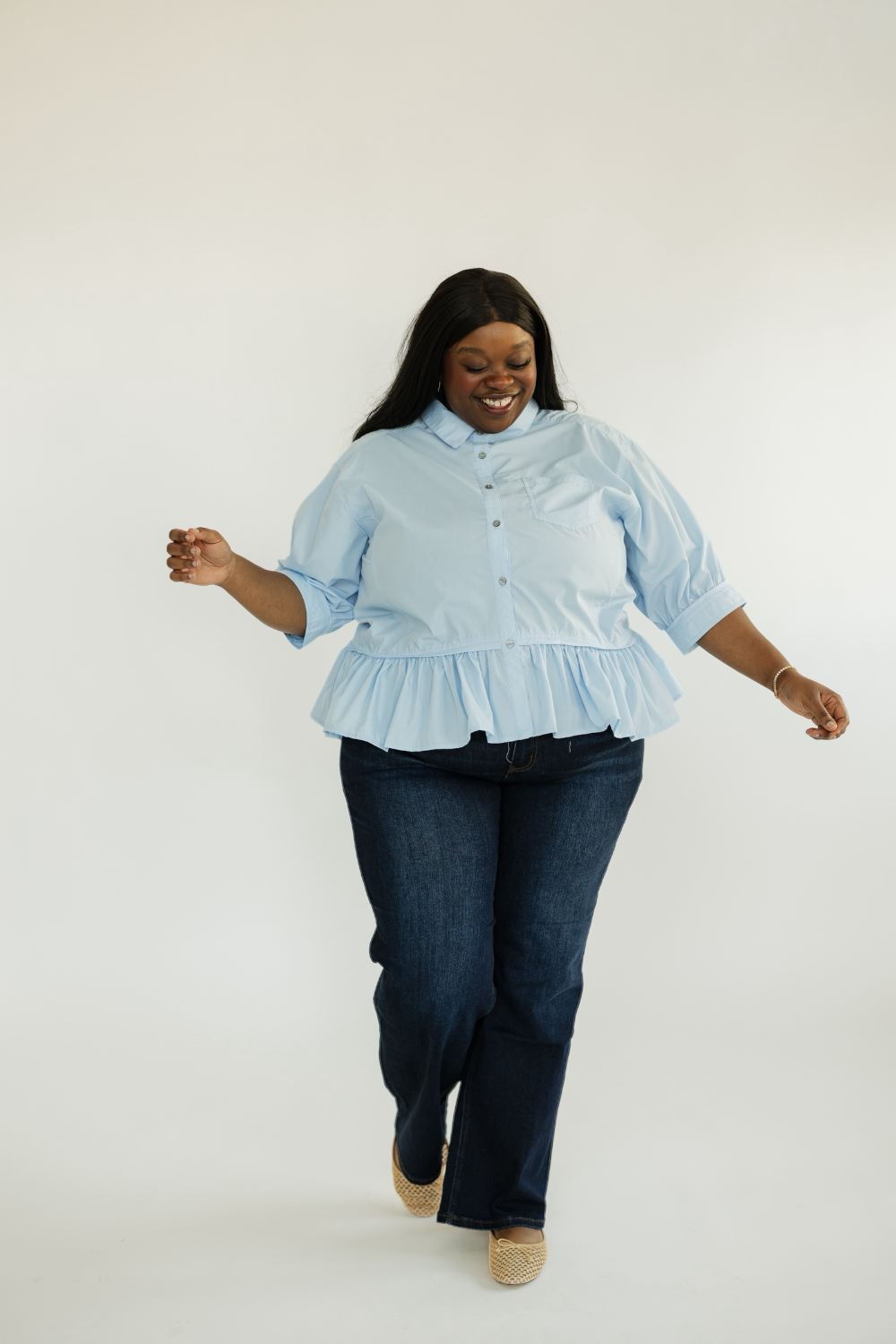 Lana Light Blue Ruffle Hem Top (S-2XL)