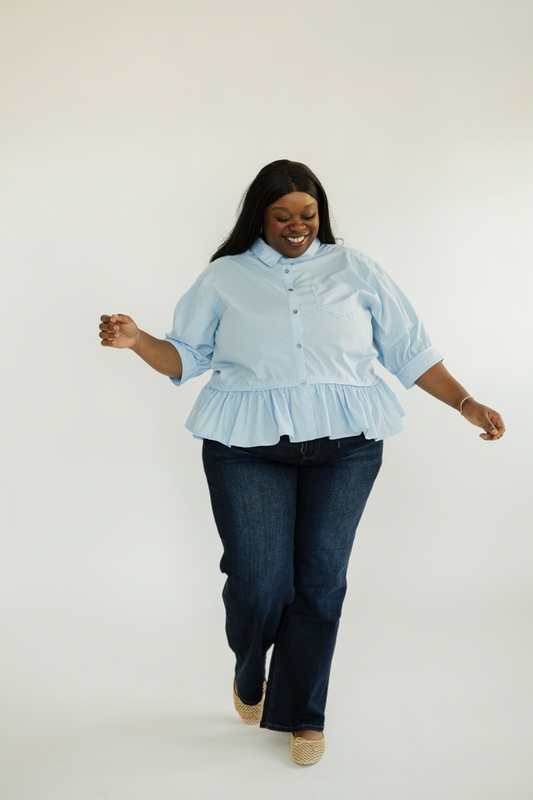 Lana Light Blue Ruffle Hem Top (S-2XL)