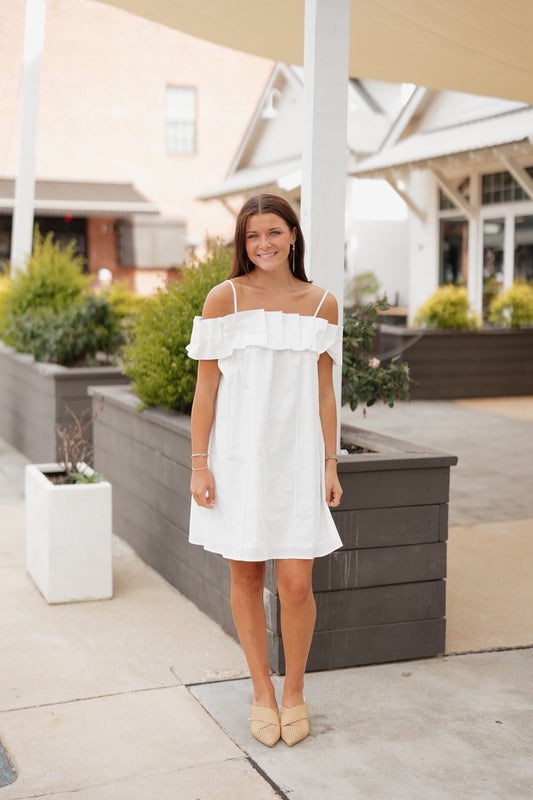 Rayna White Ruffle Off Shoulder Mini Dress