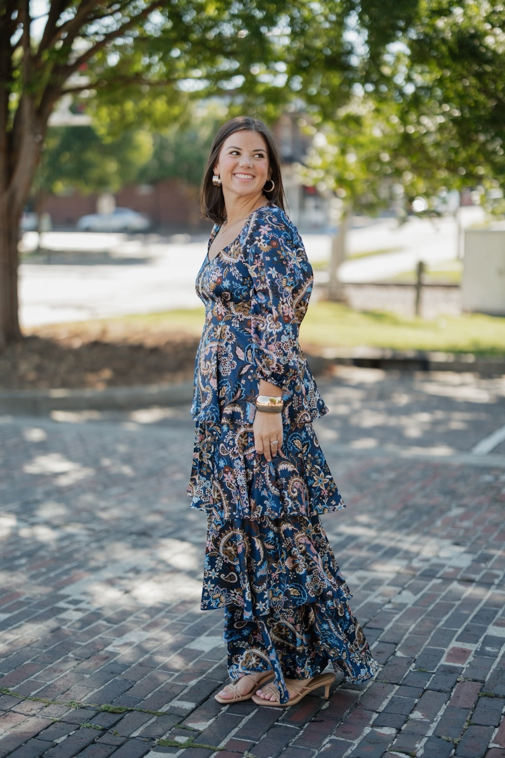 Zara Navy Multi Satin Tiered Dress (XS-XL)