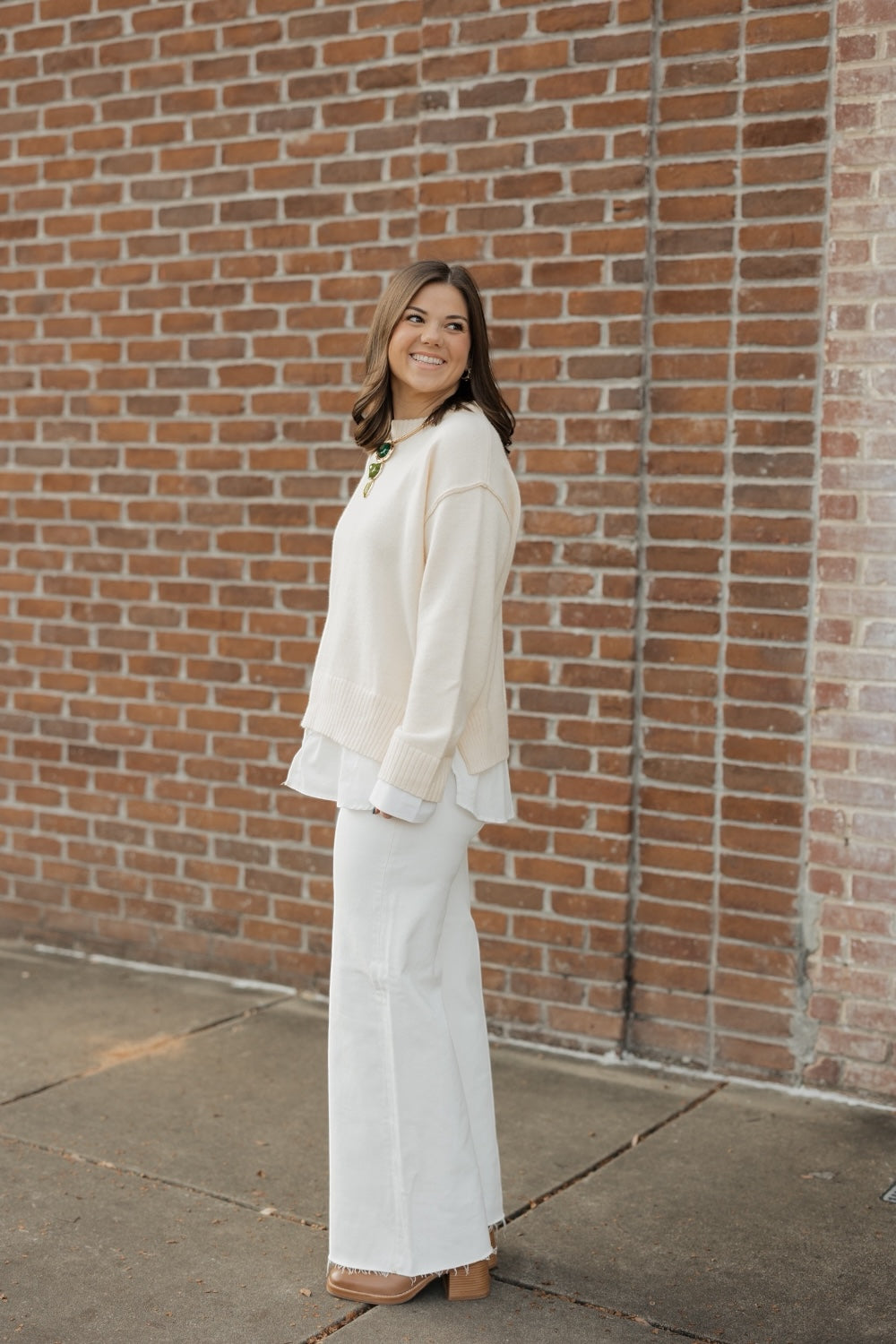 Lindsey Beige Long Sleeve Combo Sweater