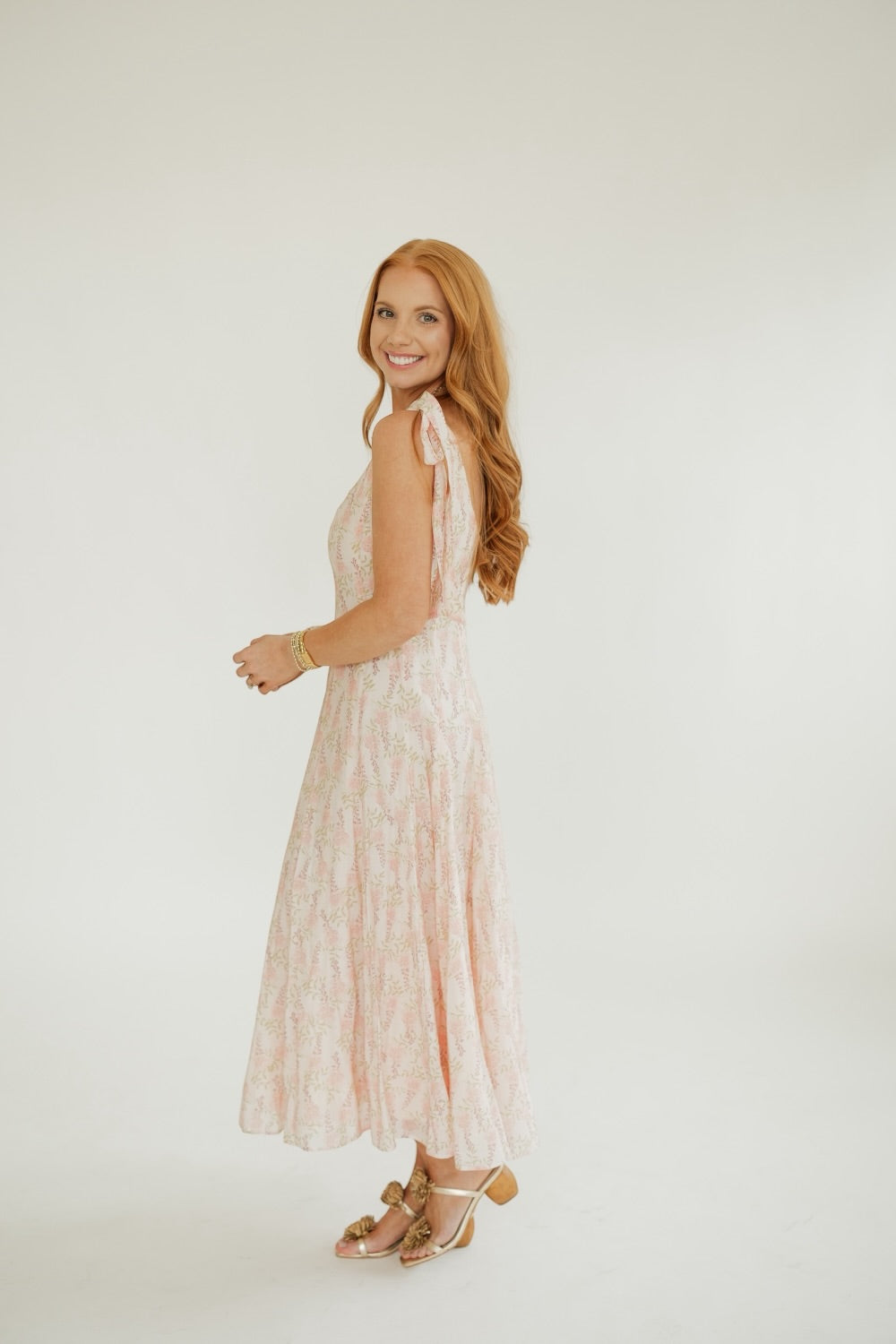 Skyla Pink Floral Midi Dress