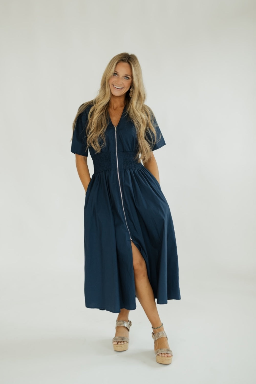 Denise Navy Zip Front Dress