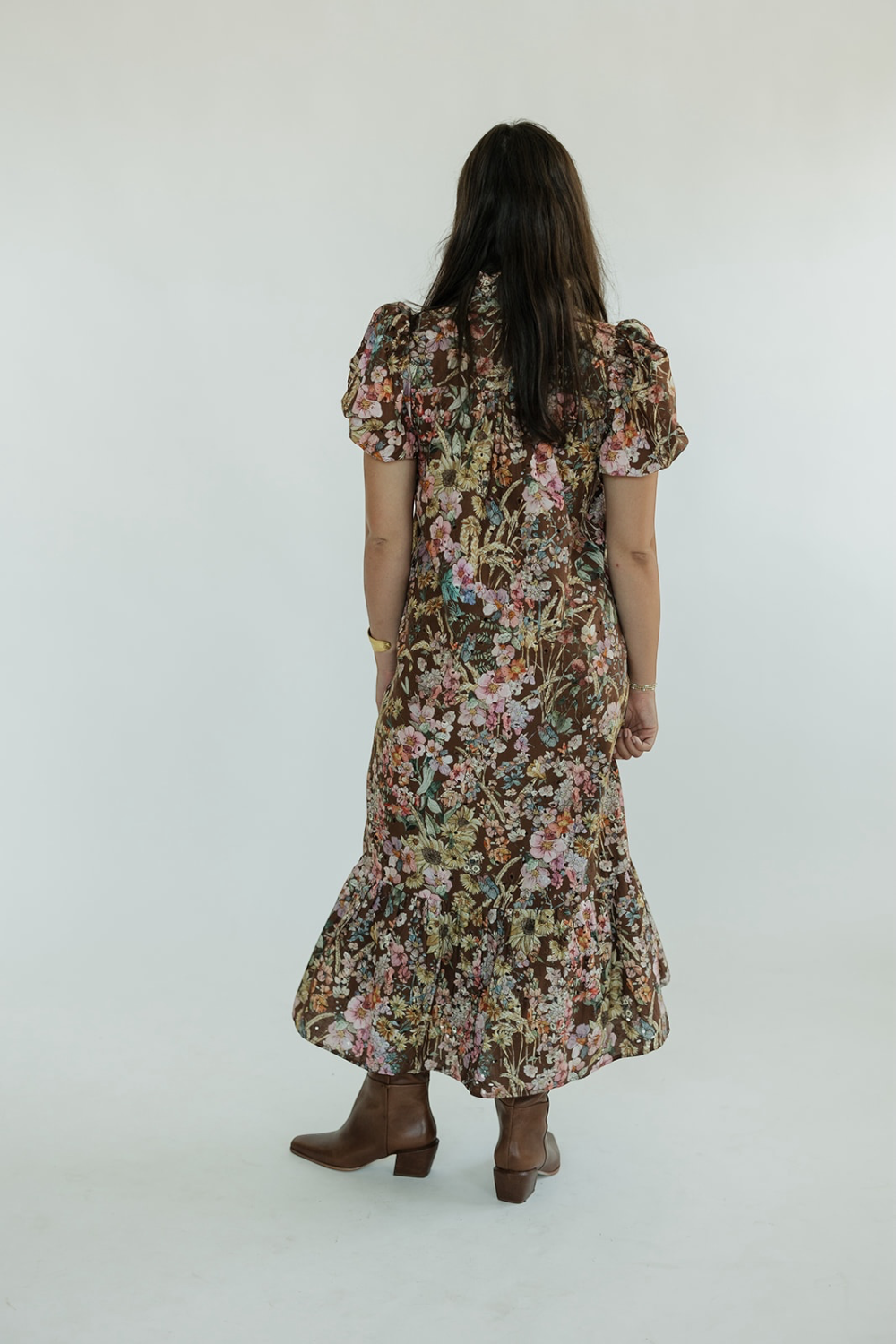 Brynn Brown Multi Floral Midi Dress