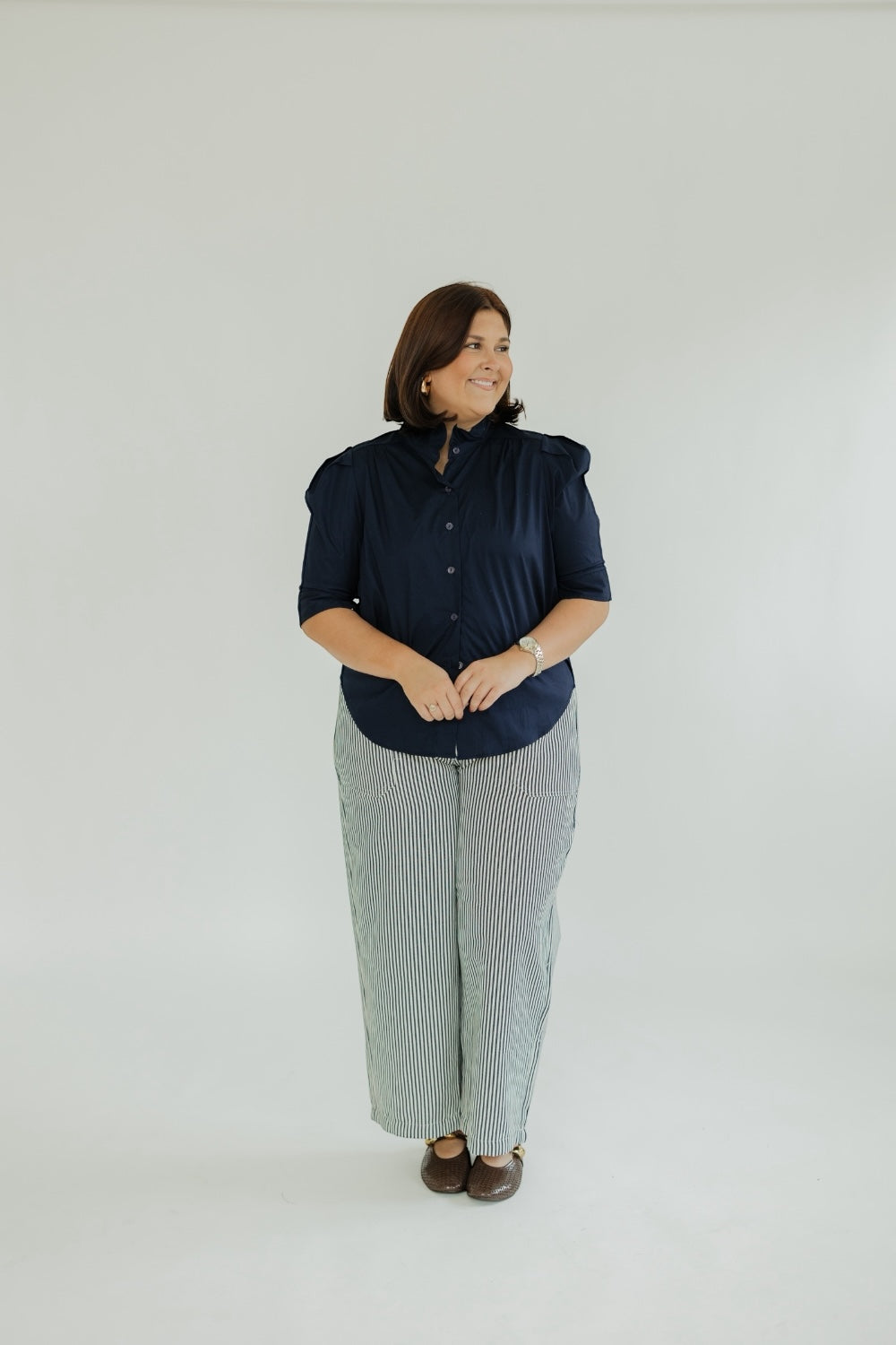 Jodie Ruffle Collar Top in Navy (S-3XL)