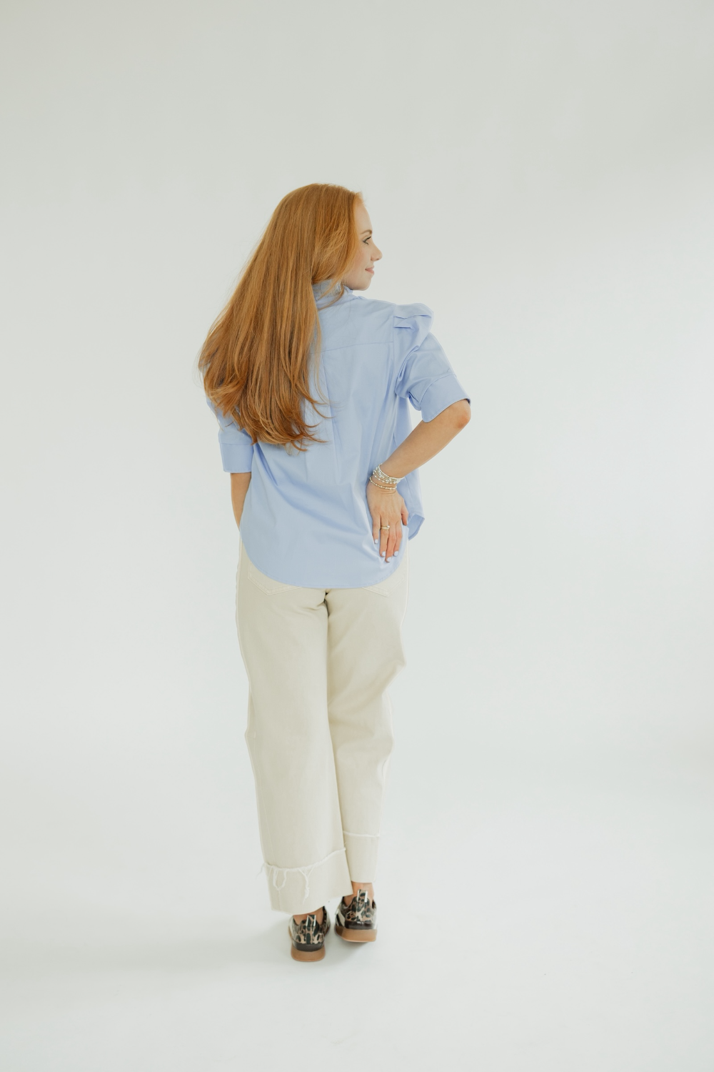 Jodie in Sky Ruffle Collar Top (S-3XL)